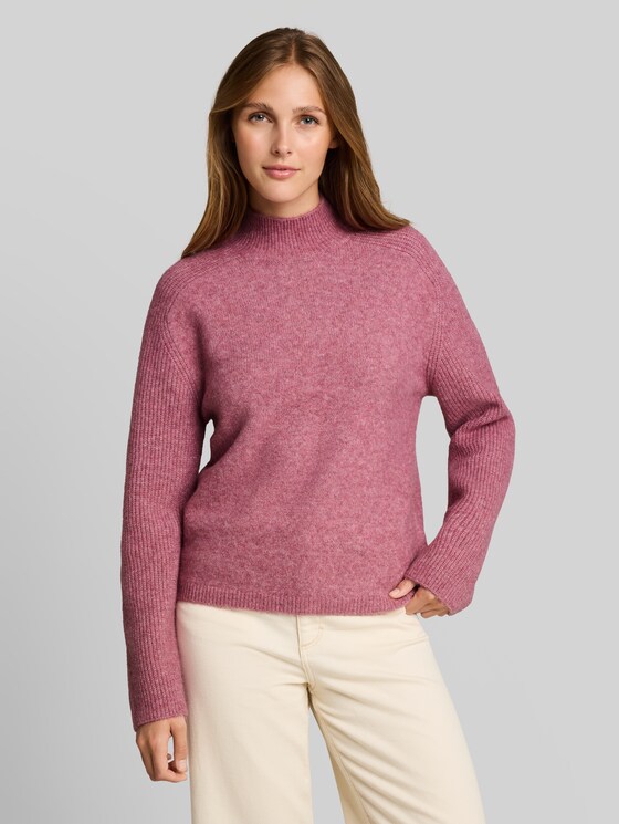 Knitted jumper with wool content - dusty berry melange