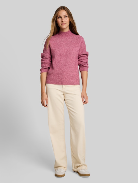 Knitted jumper with wool content - dusty berry melange