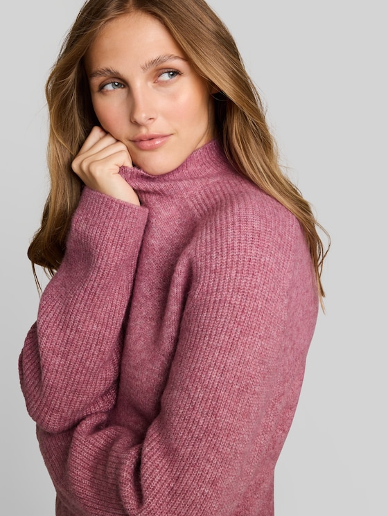 Knitted jumper with wool content - dusty berry melange