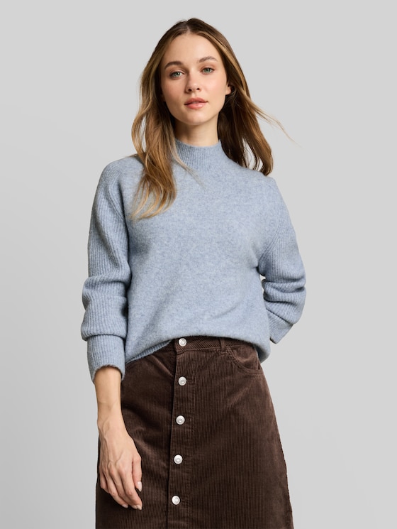 Knitted jumper with wool content - foggy sky blue melange