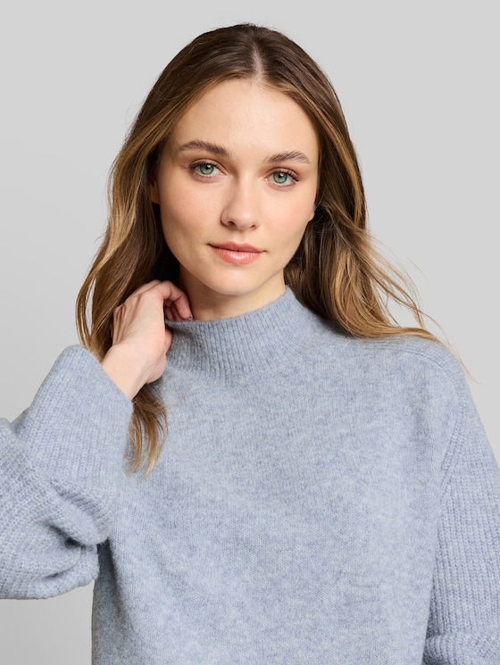 Knitted jumper with wool content - foggy sky blue melange