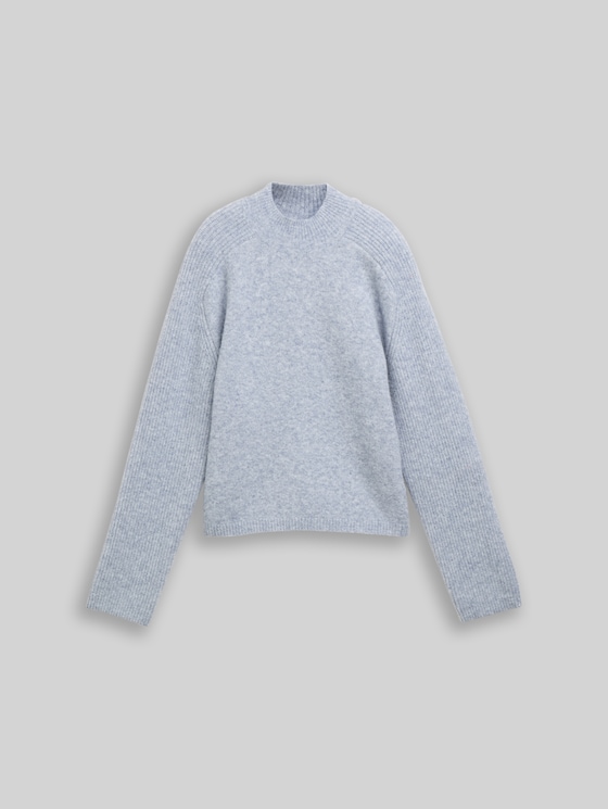Knitted jumper with wool content - foggy sky blue melange