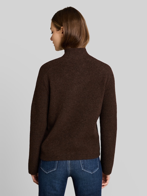 Knitted jumper with wool content - cool dark brown melange