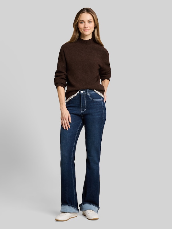 Knitted jumper with wool content - cool dark brown melange