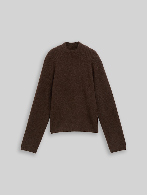 Knitted jumper with wool content - cool dark brown melange