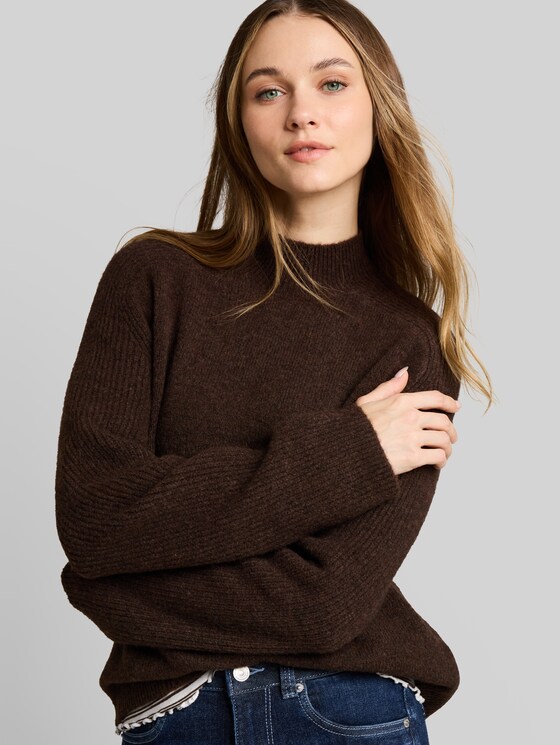 Knitted jumper with wool content - cool dark brown melange