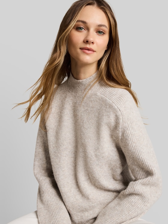 Knitted jumper with wool content - atmosphere beige melange