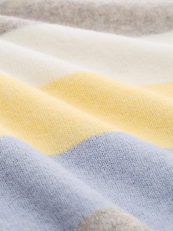Knitted jumper with wool content - beige yellow colorblock stripe