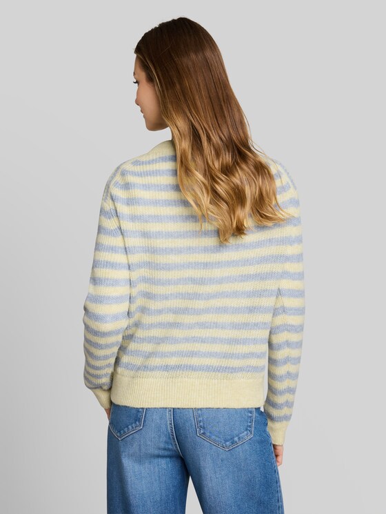 Lightweight knitted jumper with alpaca blend - mid blue yellow stripe