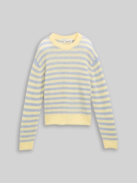 Lightweight knitted jumper with alpaca blend - mid blue yellow stripe