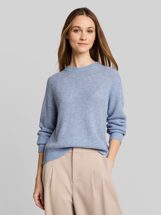 Lightweight knitted jumper with alpaca blend - foggy sky blue melange