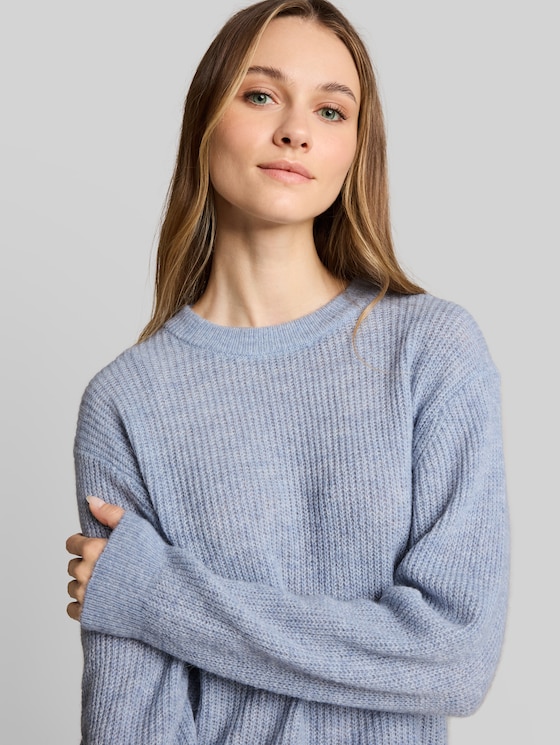 Lightweight knitted jumper with alpaca blend - foggy sky blue melange