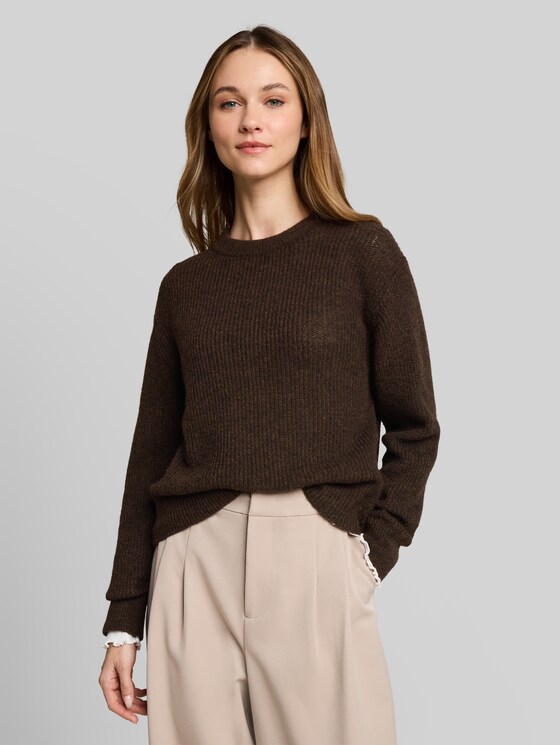 Lightweight knitted jumper with alpaca blend - cool dark brown melange