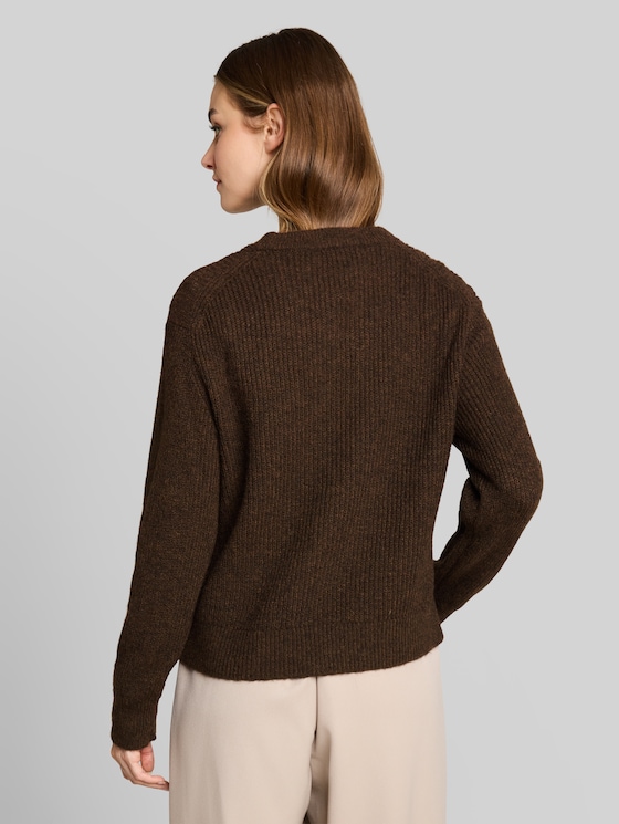 Lightweight knitted jumper with alpaca blend - cool dark brown melange