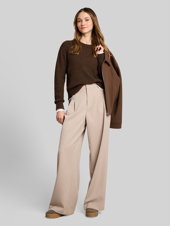 Lightweight knitted jumper with alpaca blend - cool dark brown melange