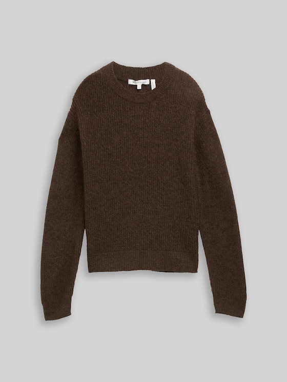 Lightweight knitted jumper with alpaca blend - cool dark brown melange