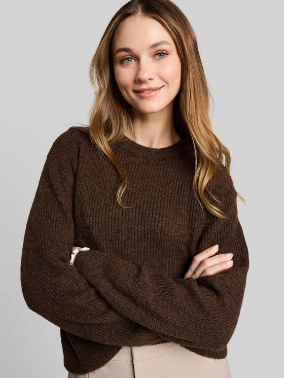 Lightweight knitted jumper with alpaca blend - cool dark brown melange
