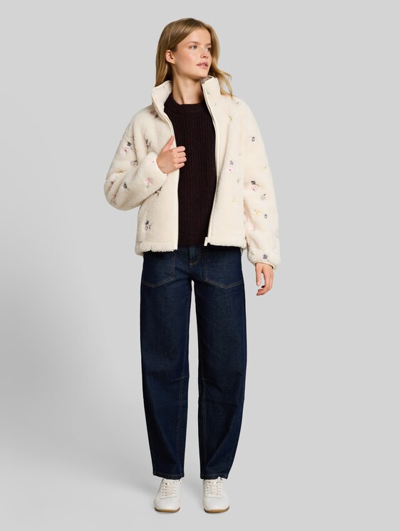 Relaxed-fit knitted jumper with a round neckline - dark plum melange
