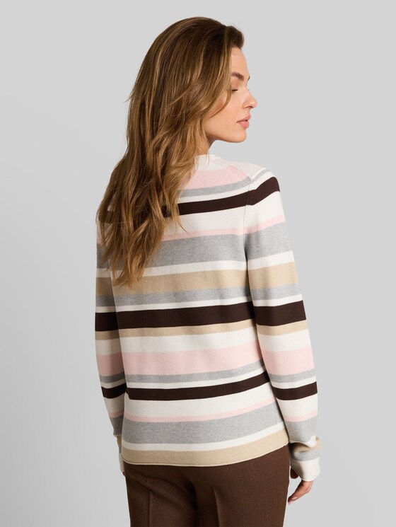 Cotton knitted jumper - pink beige grey stripe