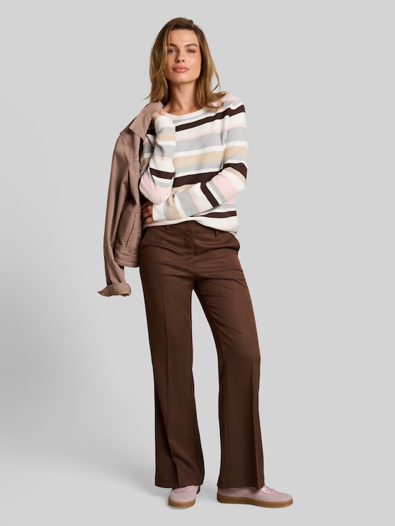 Cotton knitted jumper - pink beige grey stripe