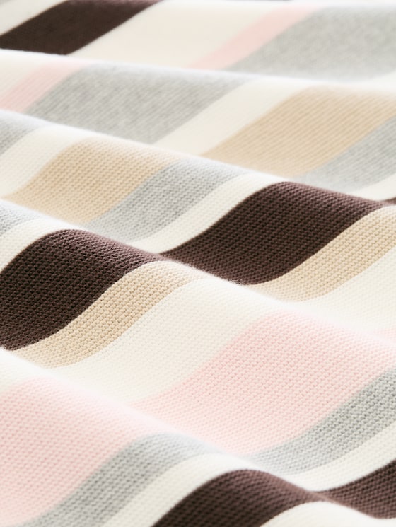 Cotton knitted jumper - pink beige grey stripe