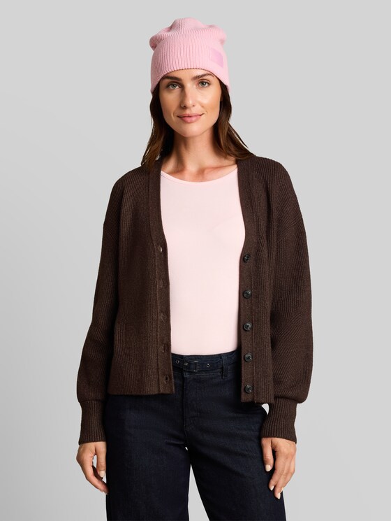 Oversized cardigan with a V-neck - java dark brown melange