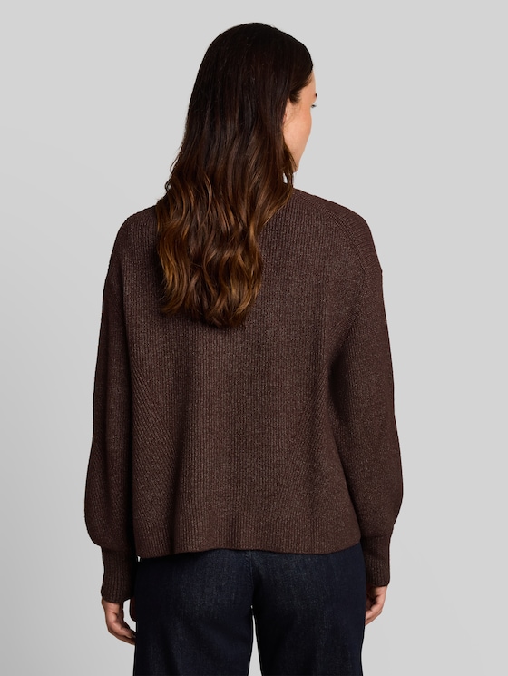 Oversized cardigan with a V-neck - java dark brown melange