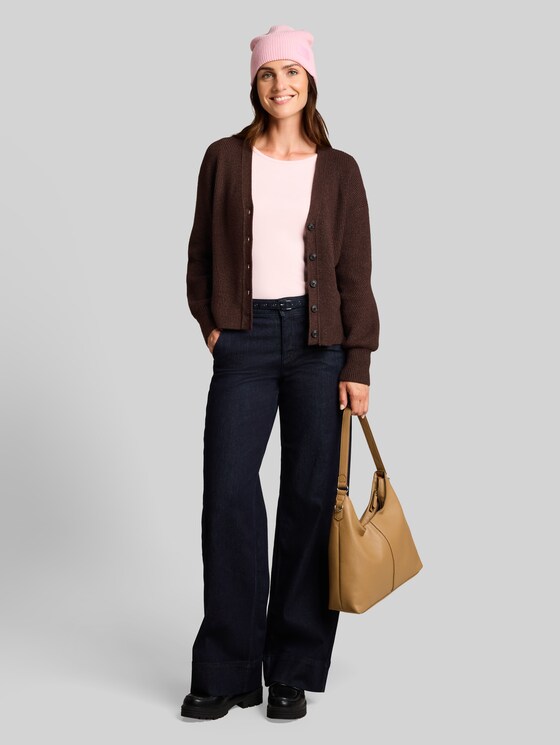 Oversized cardigan with a V-neck - java dark brown melange