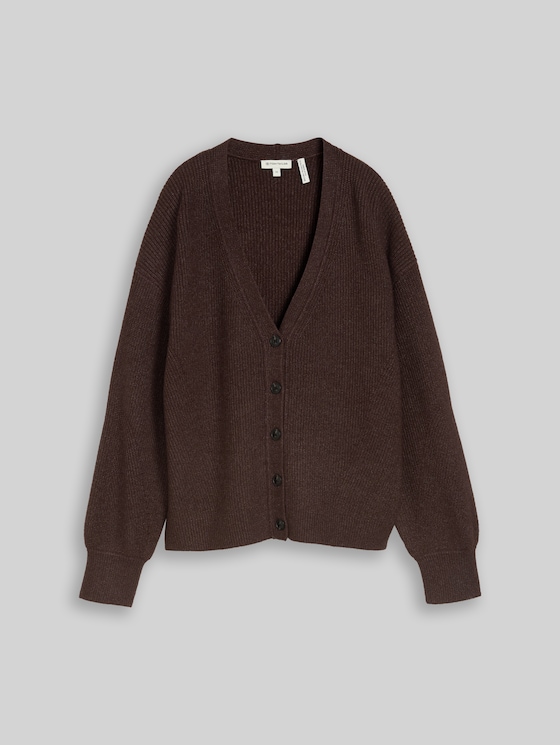 Oversized cardigan with a V-neck - java dark brown melange