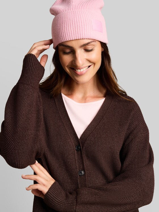 Oversized cardigan with a V-neck - java dark brown melange