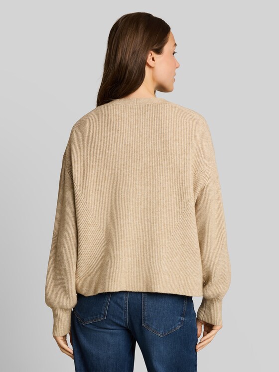 Oversized cardigan with a V-neck - gravel beige melange