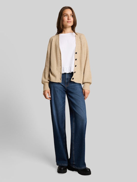 Oversized cardigan with a V-neck - gravel beige melange