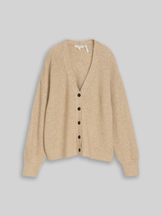 Oversized cardigan with a V-neck - gravel beige melange