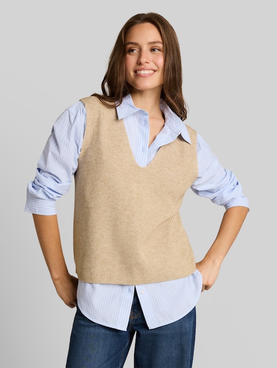 V-neck slipover - gravel beige melange