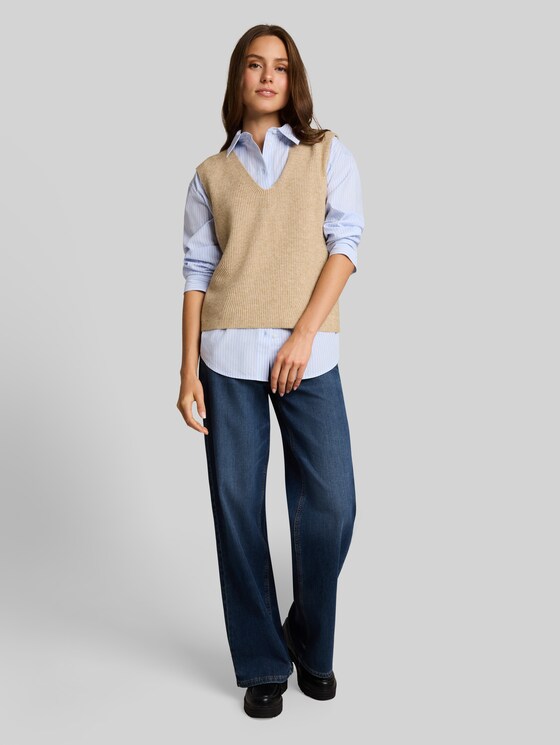 V-neck slipover - gravel beige melange