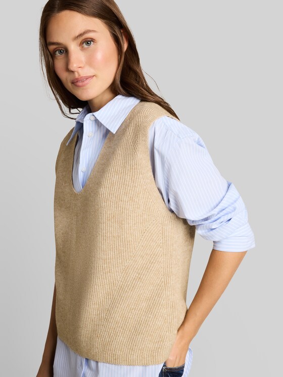 V-neck slipover - gravel beige melange