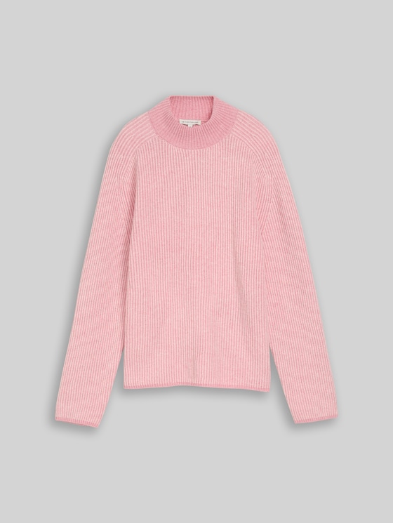 Loose-fit knitted jumper with wool blend - light pink structure