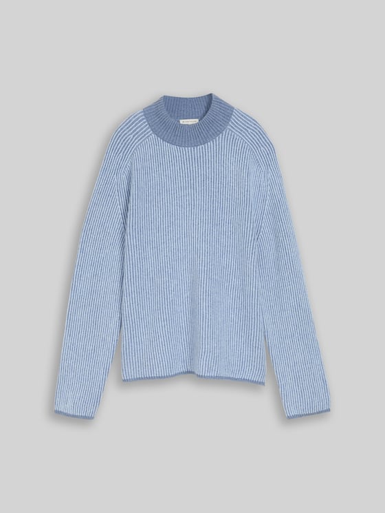 Loose-fit knitted jumper with wool blend - fern blue structure