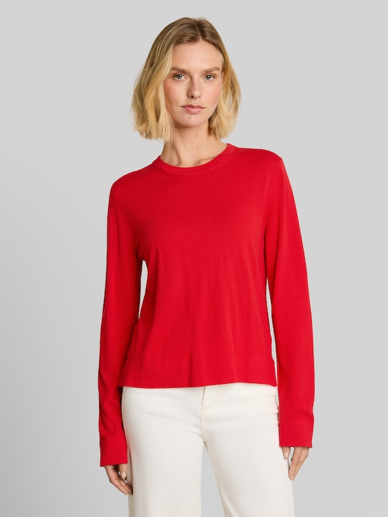 Knitted jumper with silk blend - soft scarlet red