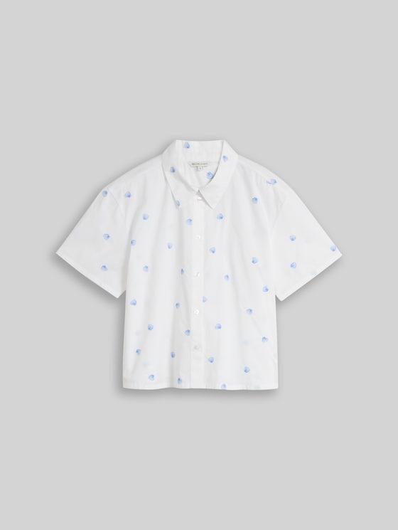 Boxy-fit shirt blouse with embroidery - white shell embroidery