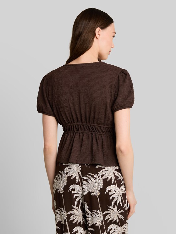 Crinkle bolero blouse with bows - cool dark brown