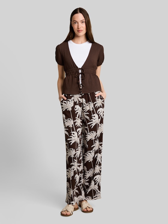 Crinkle bolero blouse with bows - cool dark brown
