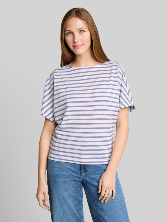 Loose-fit T-shirt with a striped pattern - white blue coral stripe
