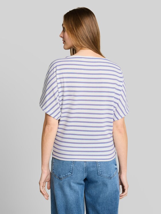 Loose-fit T-shirt with a striped pattern - white blue coral stripe