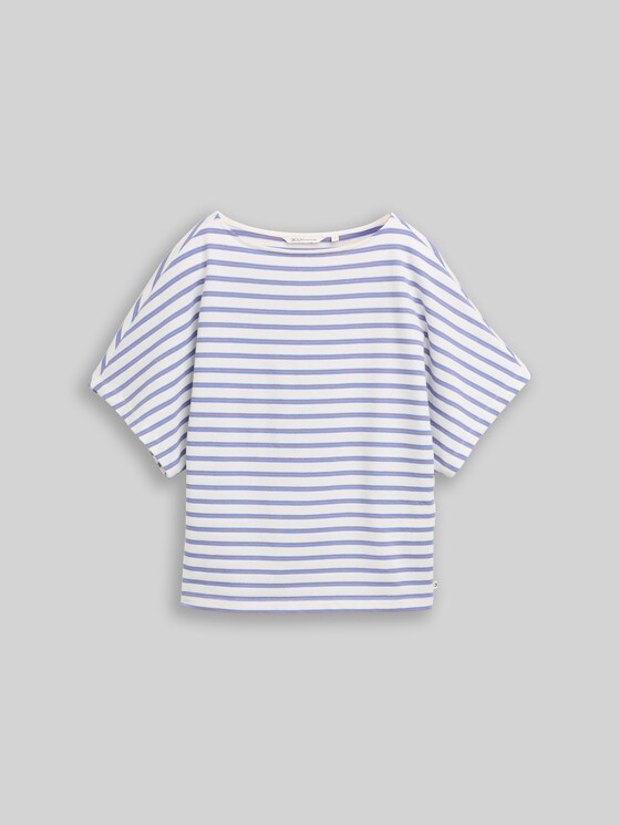 Loose-fit T-shirt with a striped pattern - white blue coral stripe