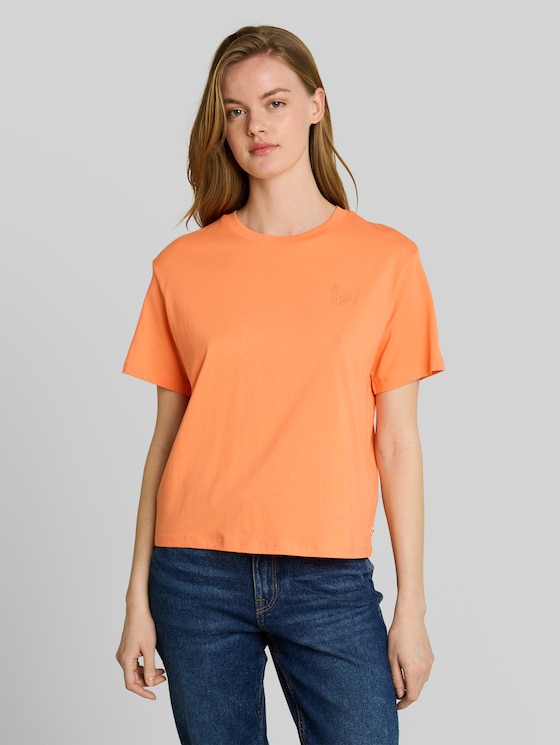 Boxy-fit T-shirt with embroidery - bright coral