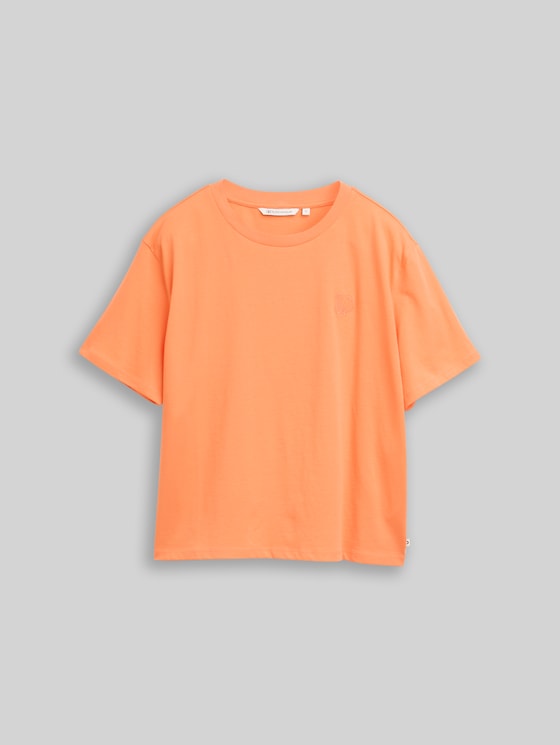 Boxy-fit T-shirt with embroidery - bright coral