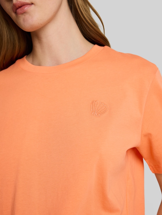 Boxy-fit T-shirt with embroidery - bright coral