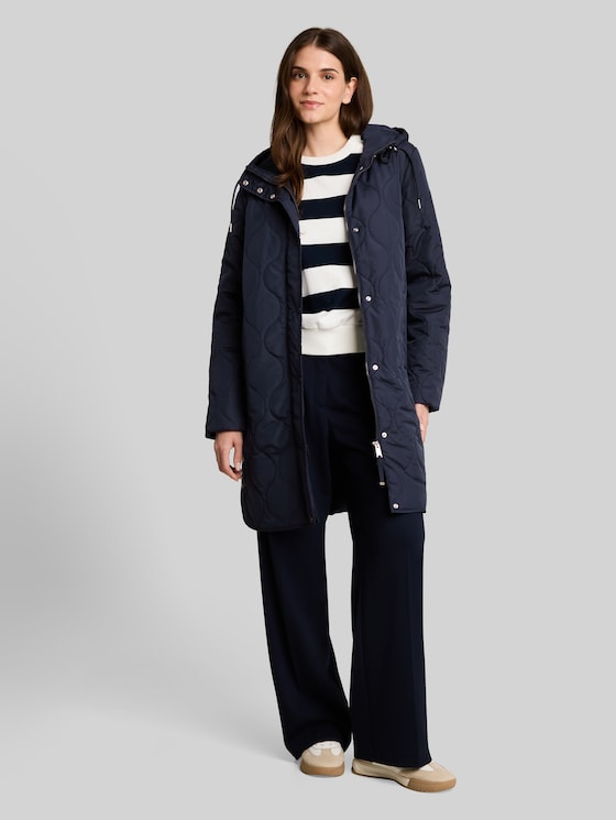 Lightweight quilted coat with hood - sky captain blue