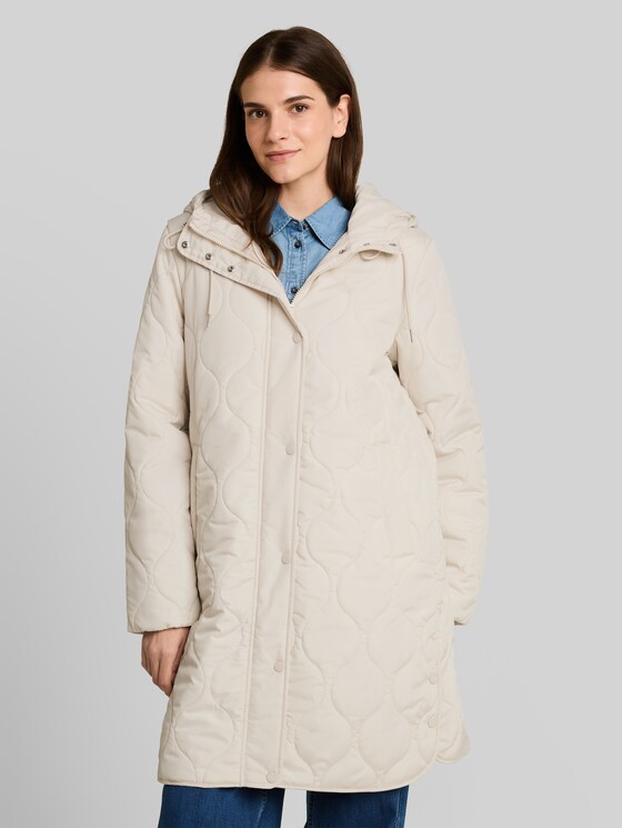 Lightweight quilted coat with hood - cold beige